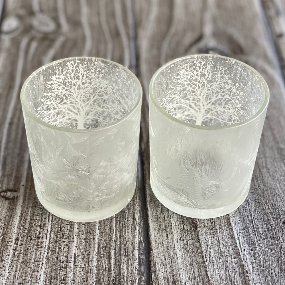 Winter White Christmas Frosted Votive Holders Set - Picture 2 of 3